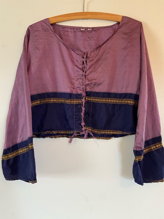 Tops - Purple and Navy Tie-Front Boho Crop Top